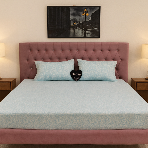 Light Blue Print – Export Quality Double Fitted Bed Sheet (72x78) with 2 Pillow Casings