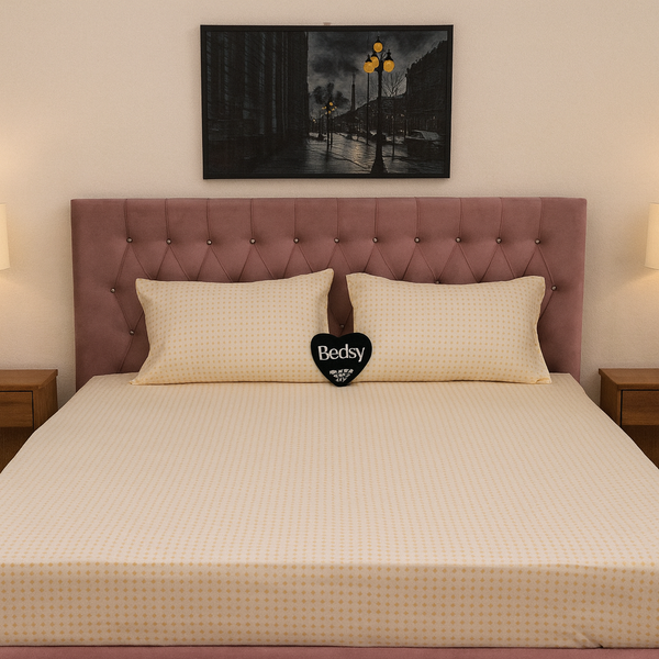Yellow Star Print  – Export Quality Double Fitted Bed Sheet (72x78) with 2 Pillow Casings