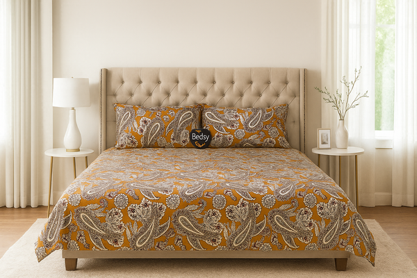 Zarina Gold – Cotton Satin Bedsheet Set