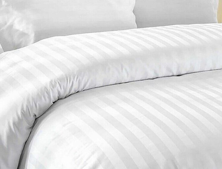 Bedsy Hotel White Stripe Bed Sheet in premium 100% cotton satin, 300 TC, king size 96×109 inches, with matching pillowcases.