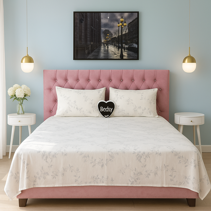 Bedsy RoyalSlumber cotton satin bedsheet set in printed cotton blend, king and super king sizes with matching pillowcases, soft and breathable.