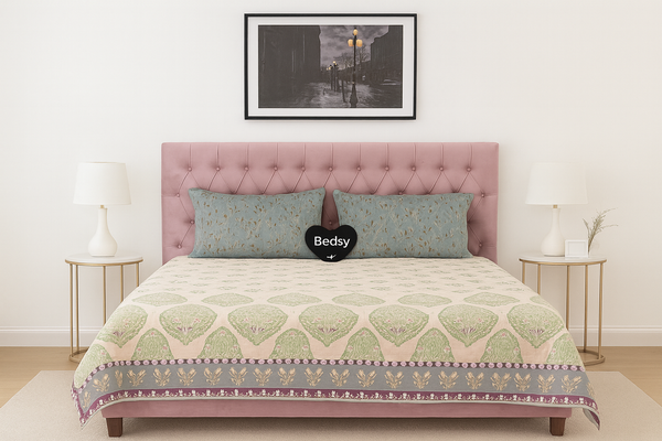 Luxury King Size Bedspread Set with 2 Pillow Casings – Mixed Border Design