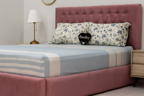 Blue Striped -Export Quality Double Fitted Bed Sheet (72x78) with 2 Pillow Casings