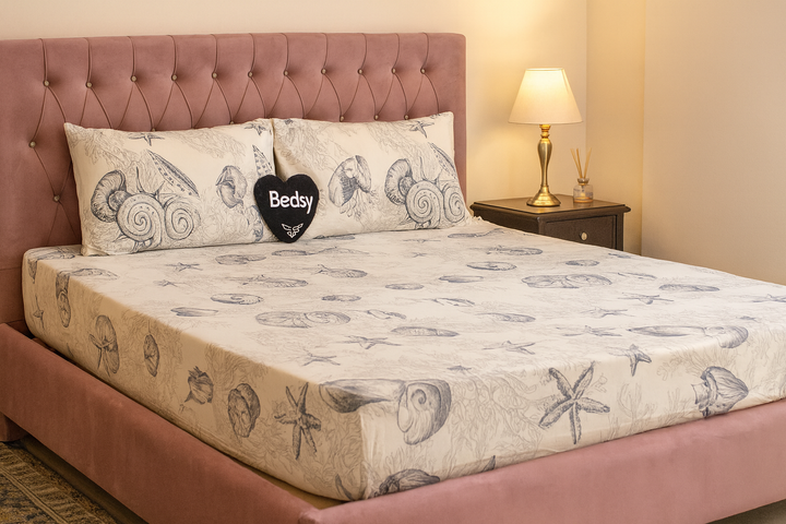 Premium Cotton Satin Fitted Bedsheet with Pillow Casings