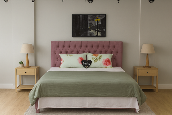 Front view of Green Stripe Cotton Satin Duvet Cover Set King Size 300TC with 2 Pillow Casings by Bedsy