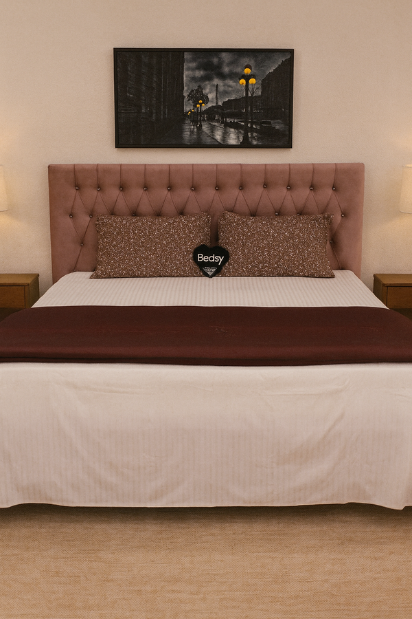 Mehroon Cotton Satin Duvet Cover Set 300TC with Printed Pillow Casings by Bedsy