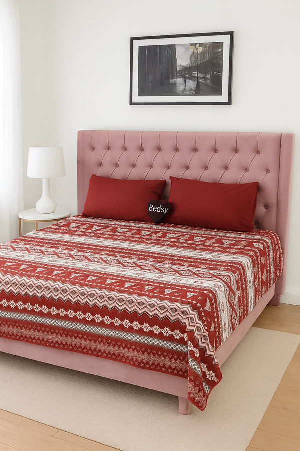 Premium Cotton Blend Bedspread – MEROON COLOR Design, King Size , MASTER BED