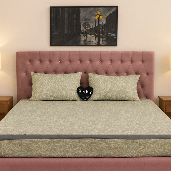 Luxury top exported Quality Double Fitted Bed Sheet (72x78) with 2 Pillow Casings – Leaf Print Design